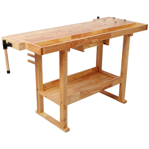 English Elm 55" Solid Rubberwood Workbench with Storage Drawers and Shelving for Garage Workshop W465P366634