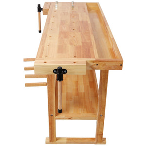 English Elm 55" Solid Rubberwood Workbench with Storage Drawers and Shelving for Garage Workshop W465P366634