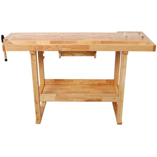 English Elm 55" Solid Rubberwood Workbench with Storage Drawers and Shelving for Garage Workshop W465P366634