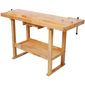 English Elm 55" Solid Rubberwood Workbench with Storage Drawers and Shelving for Garage Workshop W465P366634