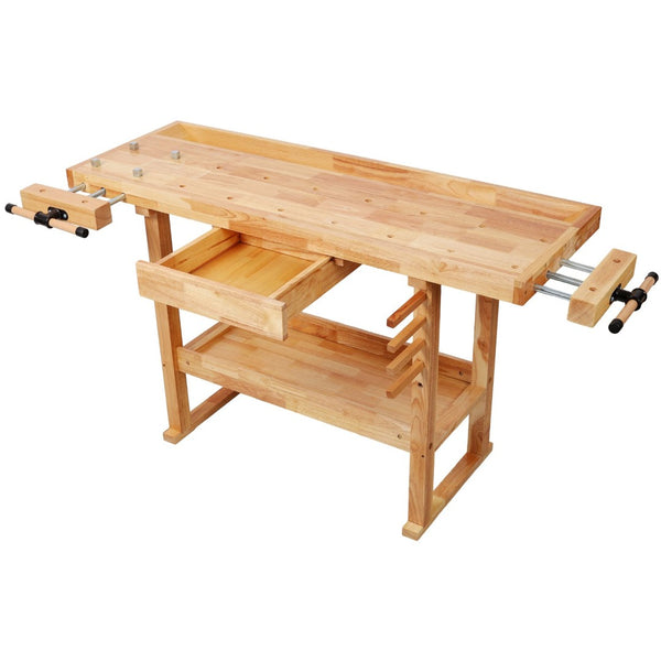 English Elm 55" Solid Rubberwood Workbench with Storage Drawers and Shelving for Garage Workshop W465P366634