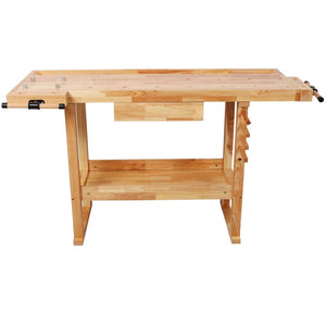 English Elm 55" Solid Rubberwood Workbench with Storage Drawers and Shelving for Garage Workshop W465P366634