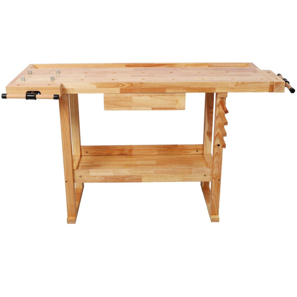 English Elm 55" Solid Rubberwood Workbench with Storage Drawers and Shelving for Garage Workshop W465P366634