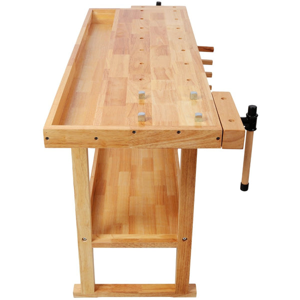 English Elm 55" Solid Rubberwood Workbench with Storage Drawers and Shelving for Garage Workshop W465P366634