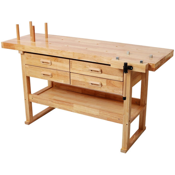 English Elm 60-Inch Rubberwood Garage Workbench with Four Drawers and 330Lb Heavy Duty Capacity W465P366638