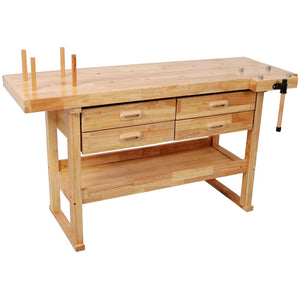 English Elm 60-Inch Rubberwood Garage Workbench with Four Drawers and 330Lb Heavy Duty Capacity W465P366638