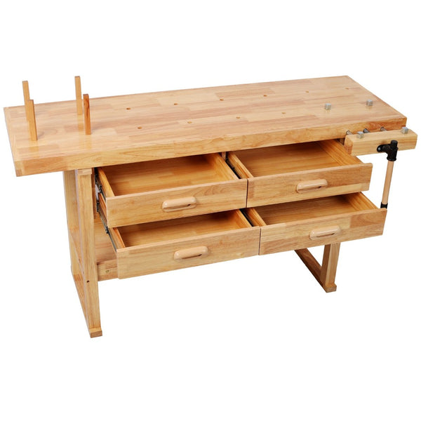 English Elm 60-Inch Rubberwood Garage Workbench with Four Drawers and 330Lb Heavy Duty Capacity W465P366638