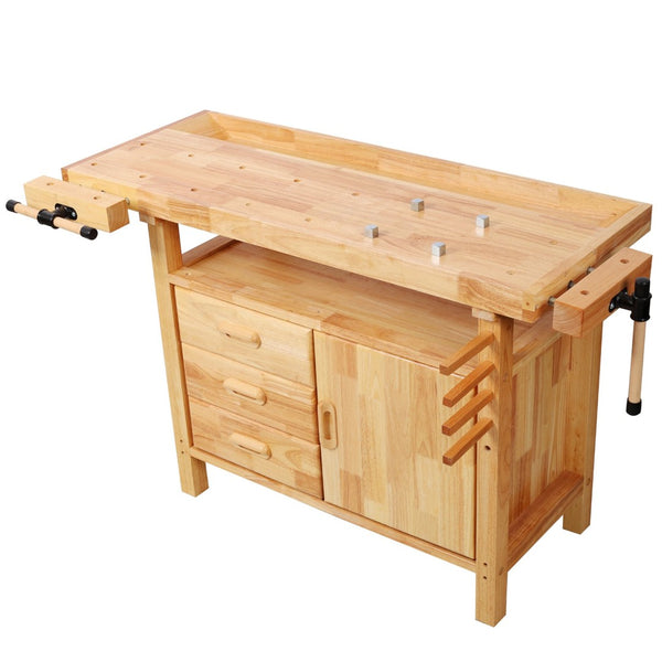 English Elm 50" Rubberwood Workbench with 3 Drawers Cabinet and Open Shelf for Garage Workshop W465P366640