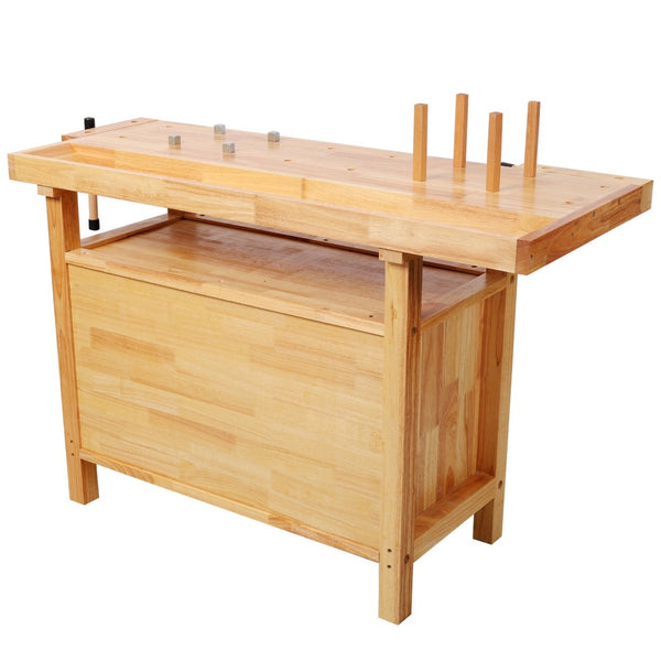 English Elm 50" Rubberwood Workbench with 3 Drawers Cabinet and Open Shelf for Garage Workshop W465P366640