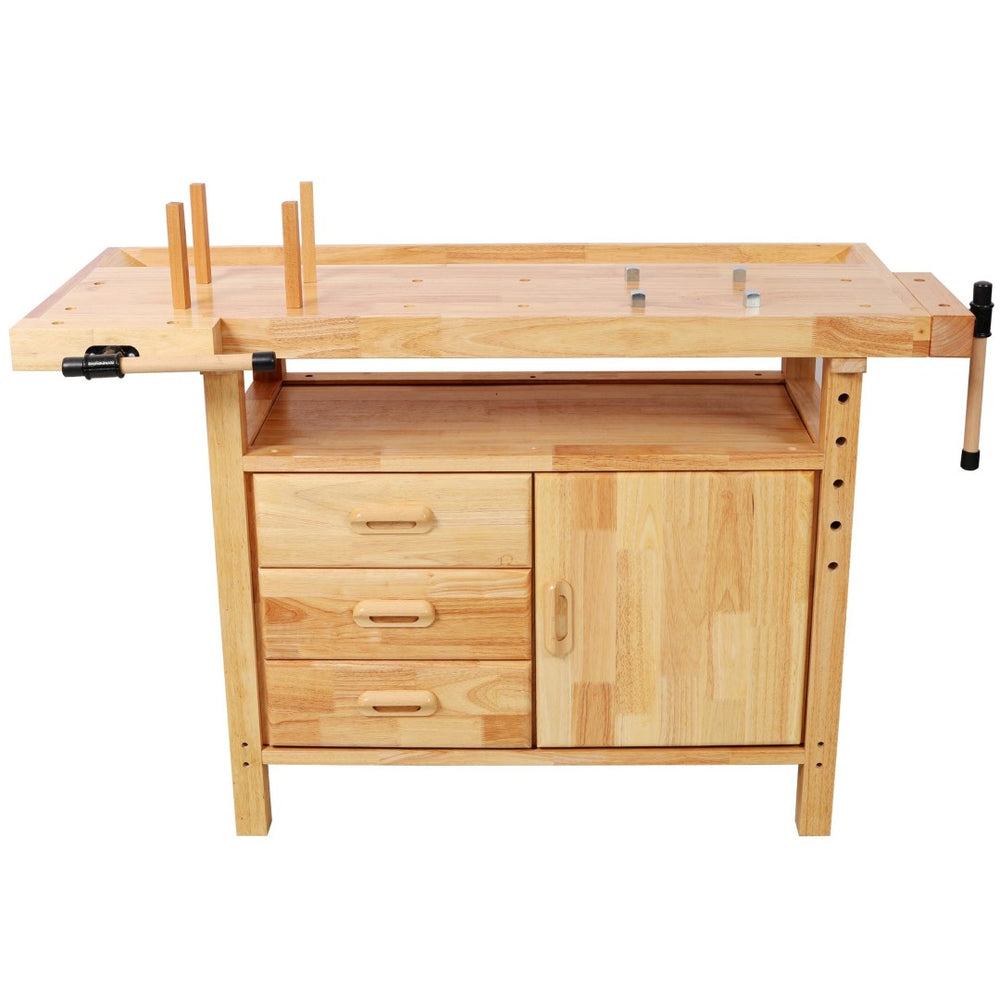 English Elm 50" Rubberwood Workbench with 3 Drawers Cabinet and Open Shelf for Garage Workshop W465P366640