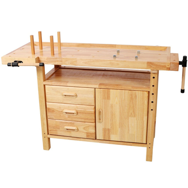 English Elm 50" Rubberwood Workbench with 3 Drawers Cabinet and Open Shelf for Garage Workshop W465P366640