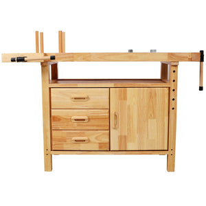 English Elm 50" Rubberwood Workbench with 3 Drawers Cabinet and Open Shelf for Garage Workshop W465P366640