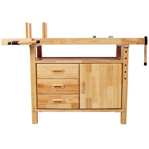 English Elm 50" Rubberwood Workbench with 3 Drawers Cabinet and Open Shelf for Garage Workshop W465P366640