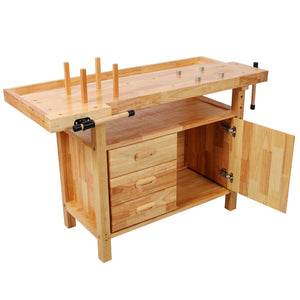 English Elm 50" Rubberwood Workbench with 3 Drawers Cabinet and Open Shelf for Garage Workshop W465P366640