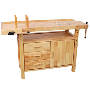 English Elm 50" Rubberwood Workbench with 3 Drawers Cabinet and Open Shelf for Garage Workshop W465P366640