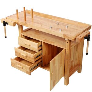English Elm 50" Rubberwood Workbench with 3 Drawers Cabinet and Open Shelf for Garage Workshop W465P366640