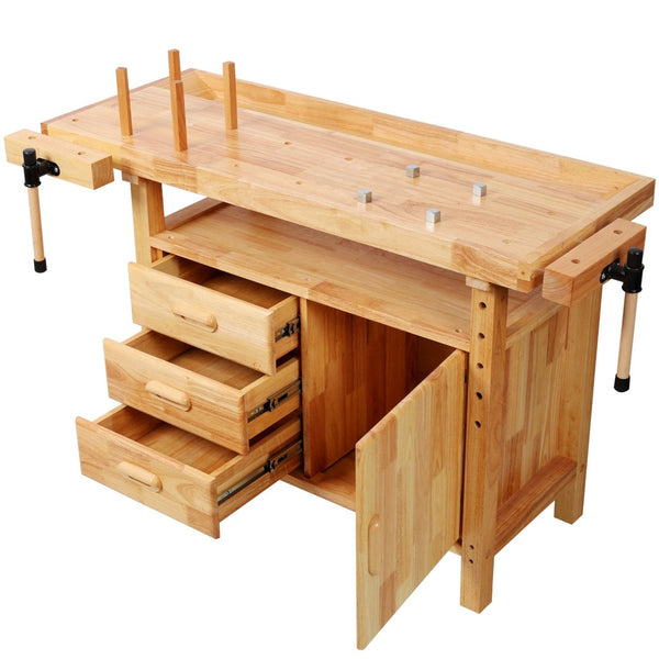 English Elm 50" Rubberwood Workbench with 3 Drawers Cabinet and Open Shelf for Garage Workshop W465P366640