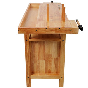English Elm 50" Rubberwood Workbench with 3 Drawers Cabinet and Open Shelf for Garage Workshop W465P366640