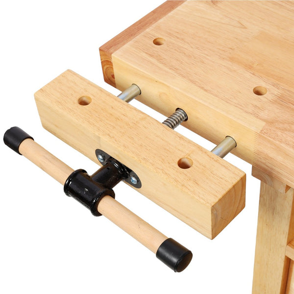 English Elm 50" Rubberwood Workbench with 3 Drawers Cabinet and Open Shelf for Garage Workshop W465P366640