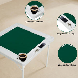 English Elm Square Folding Game Table with Green Felt Top Cup Holders and Chip Trays for 4 Players W465P367355