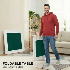 English Elm Square Folding Game Table with Green Felt Top Cup Holders and Chip Trays for 4 Players W465P367355