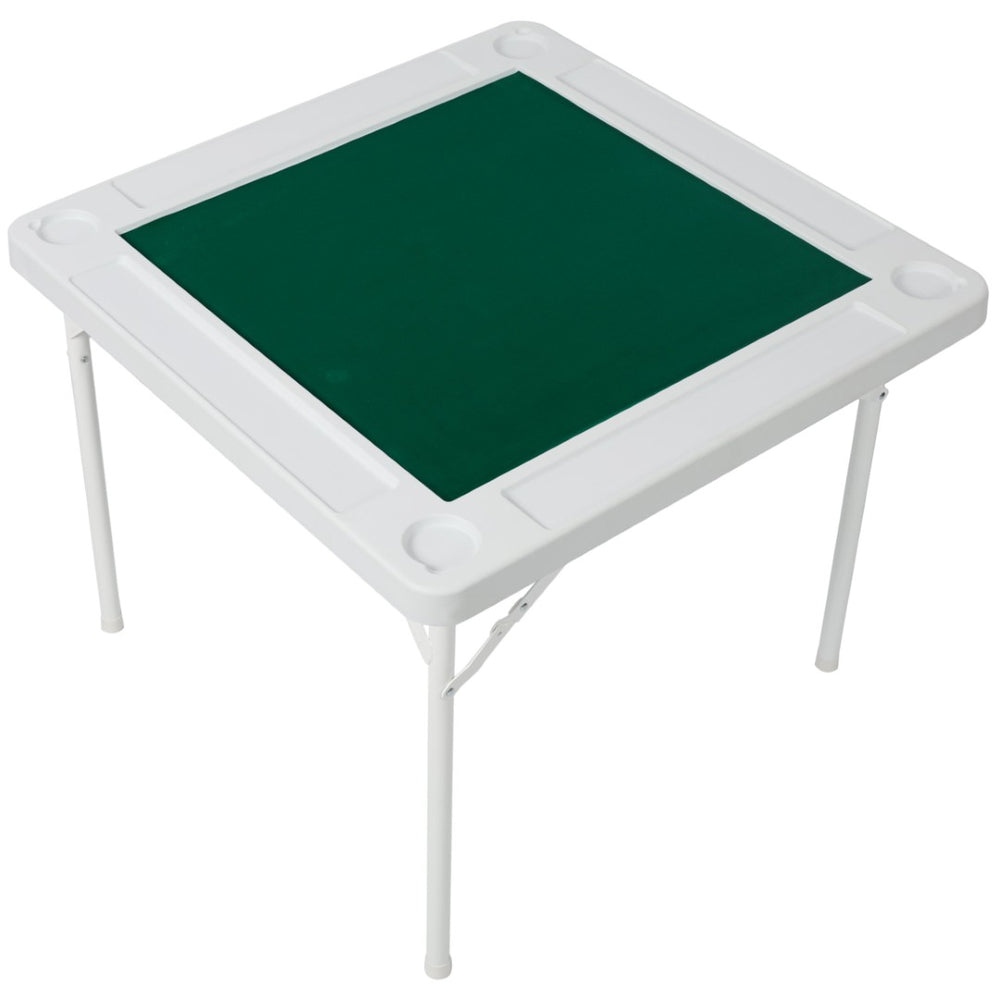 English Elm Square Folding Game Table with Green Felt Top Cup Holders and Chip Trays for 4 Players W465P367355