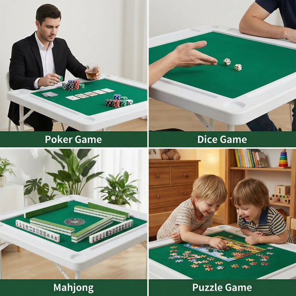 English Elm Square Folding Game Table with Green Felt Top Cup Holders and Chip Trays for 4 Players W465P367355