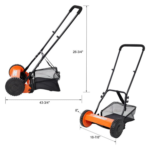 English Elm 14-Inch Five Blade Push Reel Mower with Scissor Cut Precision and Grass Catcher W465P369979