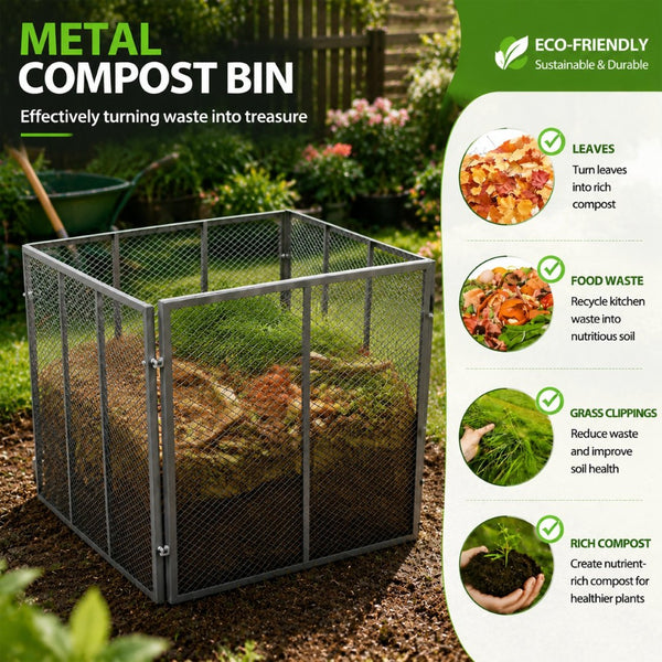 English Elm Large Powder Coated Steel Wire Mesh Compost Bin 172 Gallon Rust Resistant Garden W465P370172