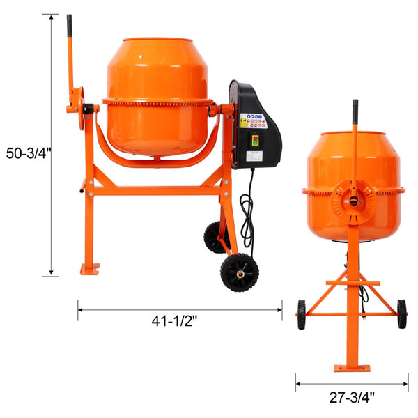 English Elm 4.2cu. Ft Cast Iron Drum Electric Cement Mixer with Steel Frame and Foot Lock W465P378195