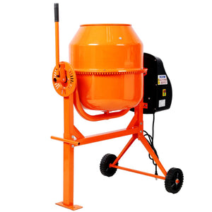 English Elm 4.2cu. Ft Cast Iron Drum Electric Cement Mixer with Steel Frame and Foot Lock W465P378195