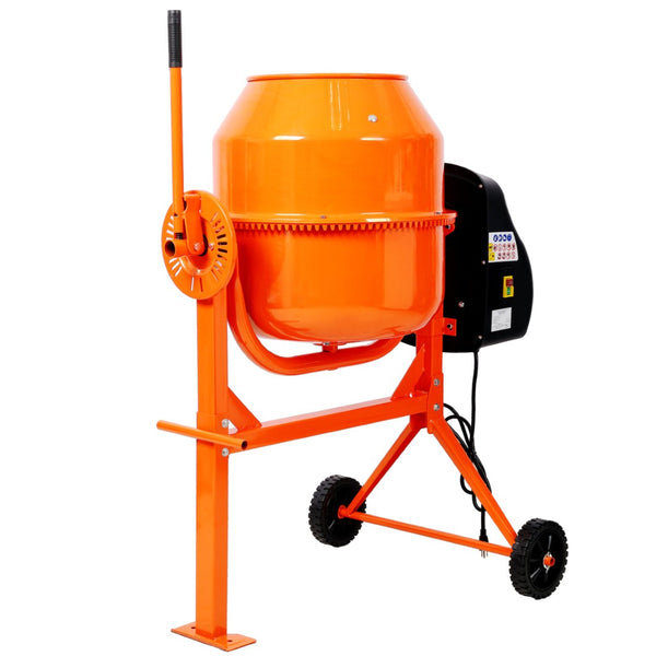English Elm 4.2cu. Ft Cast Iron Drum Electric Cement Mixer with Steel Frame and Foot Lock W465P378195