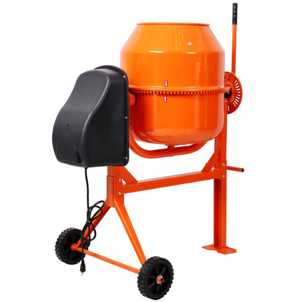 English Elm 4.2cu. Ft Cast Iron Drum Electric Cement Mixer with Steel Frame and Foot Lock W465P378195