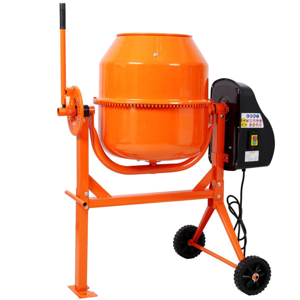 English Elm 4.2cu. Ft Cast Iron Drum Electric Cement Mixer with Steel Frame and Foot Lock W465P378195