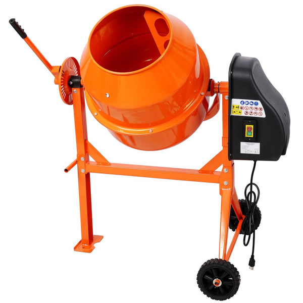 English Elm 4.2cu. Ft Cast Iron Drum Electric Cement Mixer with Steel Frame and Foot Lock W465P378195