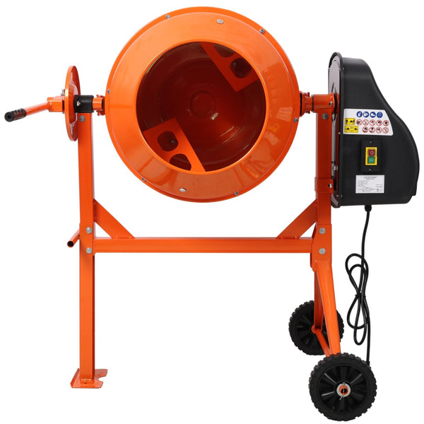 English Elm 4.2cu. Ft Cast Iron Drum Electric Cement Mixer with Steel Frame and Foot Lock W465P378195