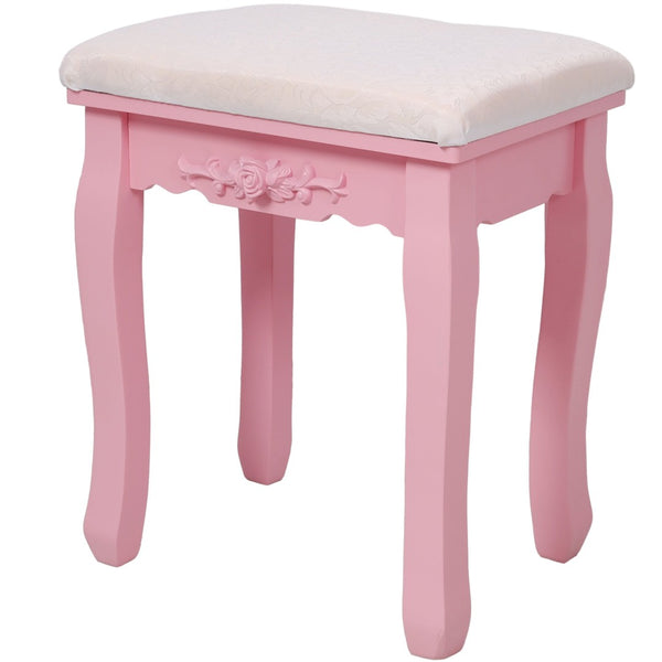 English Elm Pink Girls Vanity Desk with Swivel Mirror Cushioned Stool and Four Drawer MDF Storage W465P391679