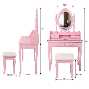 English Elm Pink Girls Vanity Desk with Swivel Mirror Cushioned Stool and Four Drawer MDF Storage W465P391679