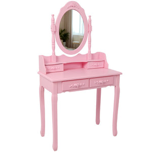 English Elm Pink Girls Vanity Desk with Swivel Mirror Cushioned Stool and Four Drawer MDF Storage W465P391679