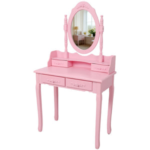 English Elm Pink Girls Vanity Desk with Swivel Mirror Cushioned Stool and Four Drawer MDF Storage W465P391679
