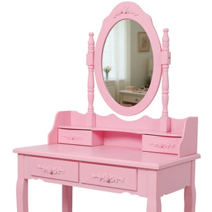 English Elm Pink Girls Vanity Desk with Swivel Mirror Cushioned Stool and Four Drawer MDF Storage W465P391679