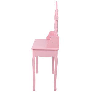 English Elm Pink Girls Vanity Desk with Swivel Mirror Cushioned Stool and Four Drawer MDF Storage W465P391679
