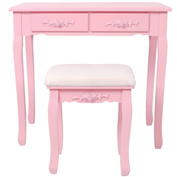 English Elm Pink Girls Vanity Desk with Swivel Mirror Cushioned Stool and Four Drawer MDF Storage W465P391679