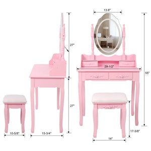 English Elm Pink Girls Vanity Set with LED Mirror Four Drawers Cushioned Stool and MDF Dressing Table W465P391681