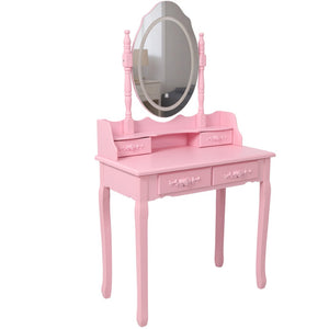 English Elm Pink Girls Vanity Set with LED Mirror Four Drawers Cushioned Stool and MDF Dressing Table W465P391681