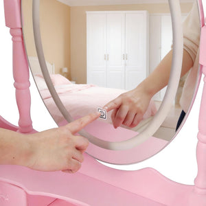 English Elm Pink Girls Vanity Set with LED Mirror Four Drawers Cushioned Stool and MDF Dressing Table W465P391681