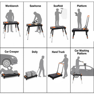 English Elm 8-in-1 Folding Workbench with Lockable Wheels Heavy Duty Abs Aluminum Garage Workshop W465P409117