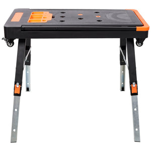 English Elm 8-in-1 Folding Workbench with Lockable Wheels Heavy Duty Abs Aluminum Garage Workshop W465P409117