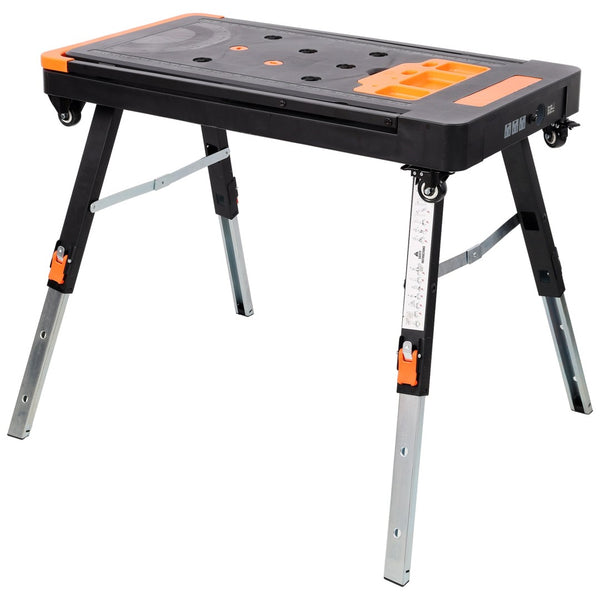 English Elm 8-in-1 Folding Workbench with Lockable Wheels Heavy Duty Abs Aluminum Garage Workshop W465P409117