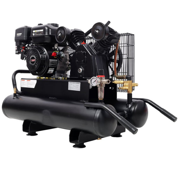 English Elm 6.5Hp Gas Wheelbarrow Air Compressor Cast Iron Twin Tank Jobsite Portable 143 PSI W465P422104